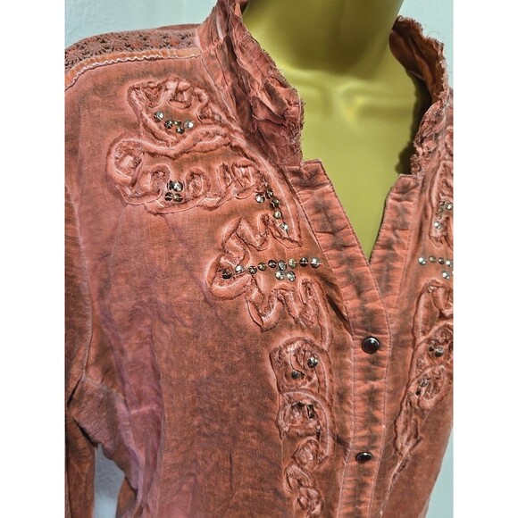 Reba Red Embroidered Beaded Western Shirt Womens Sz XL Pearl Snap Cowgirl Rodeo - Picture 2 of 9